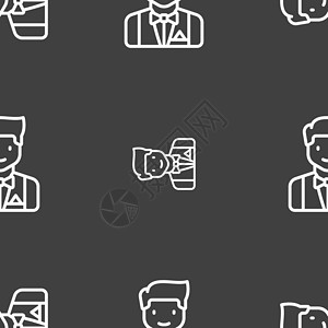 巴特勒图标标志 灰色背景上的无缝模式 韦克托派对服务午餐食物奢华互联网裙子咖啡店宴会用餐插画