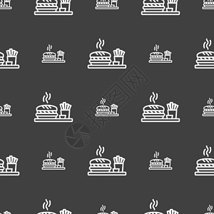 巴真武里汉堡标志 灰色背景上的无缝模式 韦克托咖啡小吃芝麻沙拉标识横幅牛肉卡通片餐厅食物插画