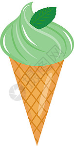 薄荷圣代带有薄荷图标平面卡通风格的冰淇淋甜筒 孤立在白色背景上 矢量插图剪辑 ar插画