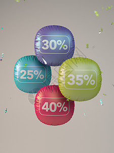 3D 彩色气球折扣销售绿色红色购物紫色零售广告背景图片
