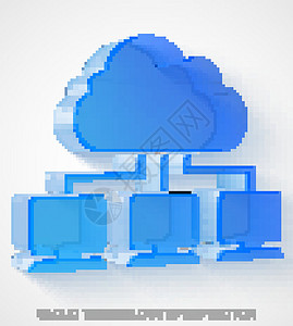 云技术图标 挤压的蓝色透明塑料云网络 EPS 10矢量背景图片