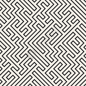 不规则的迷宫线 矢量无缝黑白图案插图对角线黑色剥离艺术白色织物纺织品风格创造力背景图片