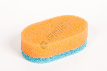 橙色冲刺海绵工具泡沫用具卫生清洁工工作厨房家务蓝色柔软度背景图片