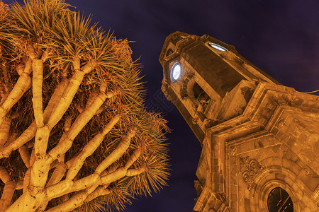 拉克鲁斯港克鲁斯港法国岩石圣母教会会市中心地标城市棕榈群岛景观蓝色历史性建筑背景