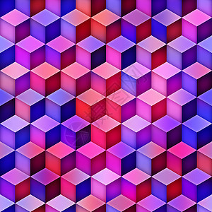 紫色正方形图案渐变立方体平铺 无缝多色图案创造力织物网络横幅多边形打印插图马赛克墙纸正方形背景