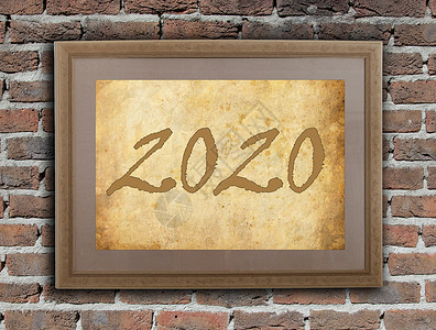 带棕色纸的旧框架     2020年地毯字母脚本新年材料印刷陷害卡片海报背景图片