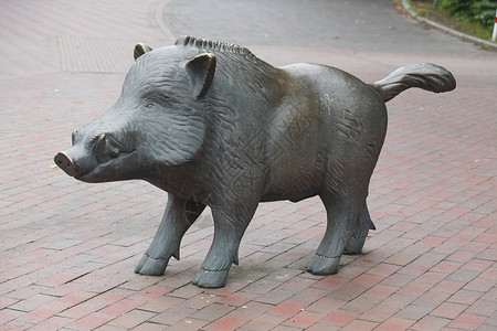 野猪雕塑公猪金属数字石头动物背景图片