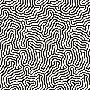 有机不规则圆形线条 矢量无缝黑白图案插图风格打印几何学艺术迷宫条纹纺织品包装圆圈背景图片