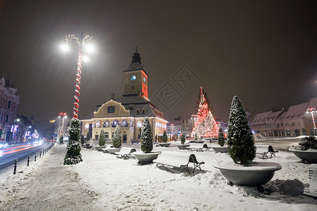 Brasov理事会厅 圣诞夜景装饰背景