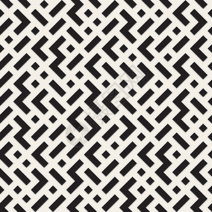 不规则的迷宫线 矢量无缝黑白图案正方形路线装饰品打印纺织品艺术包装平铺窗饰创造力背景图片