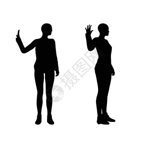 不屈不挠妇女穿着白色背景的西装船尾剪影插图女士姿势冒充阴影女性黑色插画