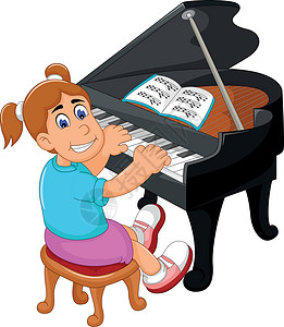 弹钢琴女孩有趣的女孩卡通弹钢琴独奏插图音乐会享受音乐歌单幸福快乐音符乐器设计图片