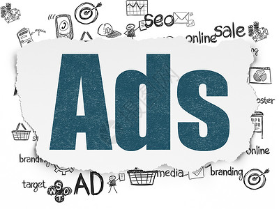 营销概念广告在撕纸背景上绘画草图互联网宣传蓝色产品网络市场品牌战略背景图片