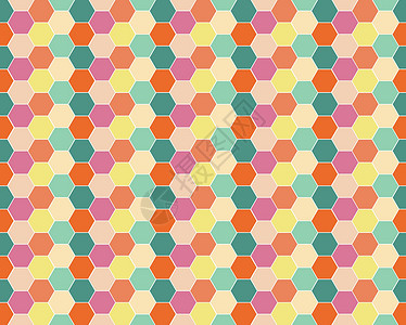 多彩多姿的六边形几何无缝背景粉色绿色插图几何学纺织品紫色黄色红色装饰品织物背景图片