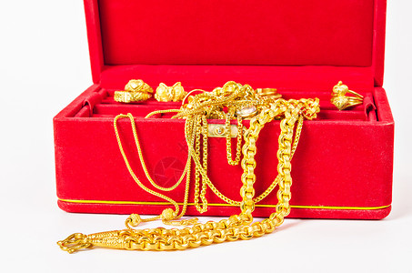 一组金项链和金首饰环高清图片