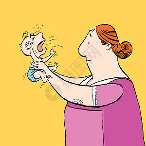 婴儿护臀保姆和婴儿在哭插画