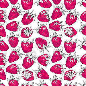 宝宝口水巾草莓的无缝模式 手绘矢量背景插画