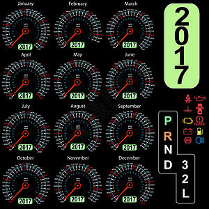 数字仪表2017 年日历车速表车在 vecto插图里程表数字天气海浪商业仪表汽车插画