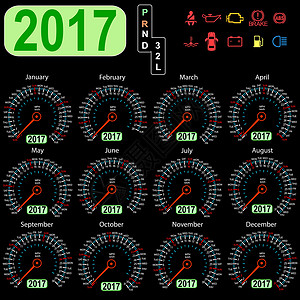2017 年日历车速表车在 vecto仪表海浪商业天气汽车里程表数字插图背景图片