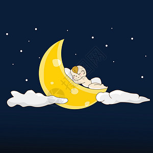 婴儿在月球上睡觉 矢量插图背景图片