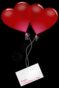 两个气球红心情人节写意3d插图风格问候信封卡片背景图片