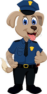 牵着警犬警察可爱的警犬卡通拇指你插画