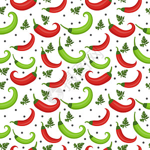 绿色辣椒辣椒无缝模式 胡椒红色和绿色无尽背景 纹理 蔬菜 矢量插图设计图片
