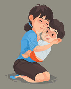 母性妈妈抱抱她儿子插画