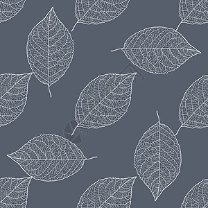 灰色树叶无缝模式 - 灰色背景上的叶子插画