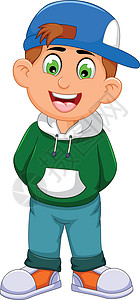 皮革夹克可爱的小男孩卡通站立插画