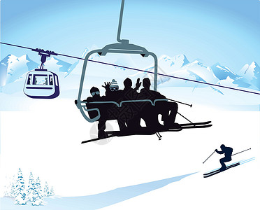 那根拉山冬季滑雪和拉椅子插画