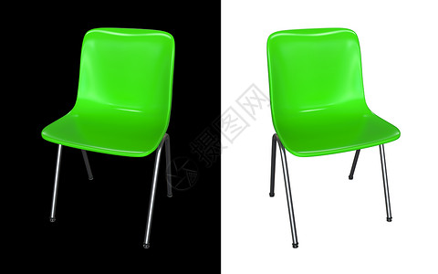 塑料绿色凳子在黑白背景中隔离的绿色椅子背景