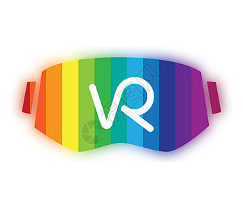 3D VR Logo 和 Eyewea娱乐纸板耳机彩虹插图虚拟现实技术工具标签界面背景图片