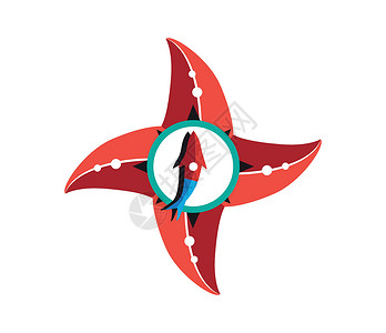 指南针标识海星与指南针概念设计白色程式化罗盘创造力航海标识插图热带贝类居民插画