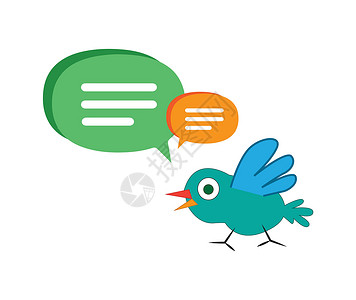 推特鸟可爱的卡通鸟与讲话泡泡正方形导航聊天室电子邮件海豹社交标签卡通片思考小鸡插画