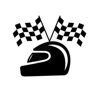 赛车旗帜方格旗和头盔发动机越野汽车速度精加工赛车手标识优胜者摩托车胜利插画