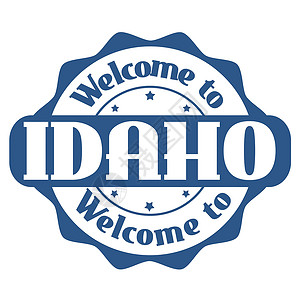 欢迎使用 Idaho 标志或邮票橡皮海豹款待旅行商业徽章插图艺术问候语贴纸背景图片