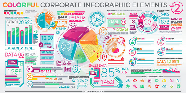 丰富多彩的企业信息图表元素战略数据市场解决方案馅饼营销研究报告交易销售量背景图片