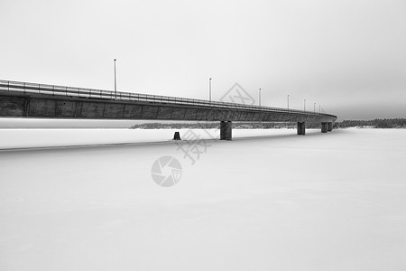 河上大桥多云乌梅树木黑与白黑色天空白色背景图片