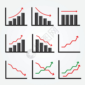 在灰色背景下隔离的图形图标集插图图表报告销售量生长利润成功网络商业统计背景图片