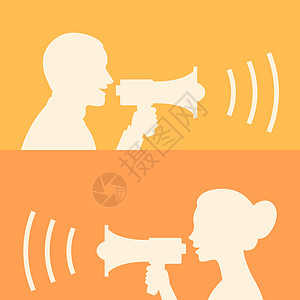 评论员男人和女人用大喇叭说话设计图片