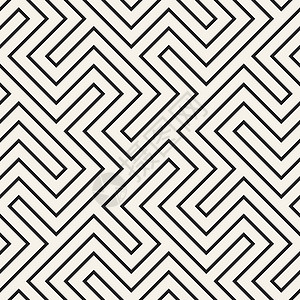 迷宫纠结的线条当代图形 矢量无缝黑白图案白色平铺剥离织物创造力插图包装黑色路线条纹背景图片