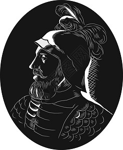 亚努科维奇瓦斯科努内斯德巴尔博亚男人插图水手油毡胡子胡须州长探险家航海头盔插画