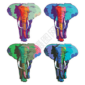 四幅彩色大象绘画背景图片