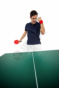 胜利后 快乐的男运动员出场活动能力锦标赛游戏男人运动服闲暇爱好乒乓球活力背景图片