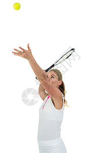 手持网球花架的运动员活动闲暇竞赛球拍爱好活力专注头发力量游戏背景图片