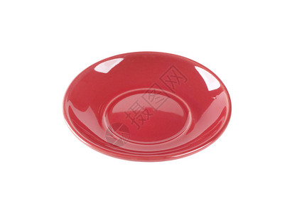 空的红色调色盘圆形餐具陶瓷盘子陶器背景图片