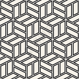 立方网格平铺无尽的时尚纹理 矢量无缝黑白花纹正方形风格装饰品对称菱形几何织物三角形多边形艺术背景图片