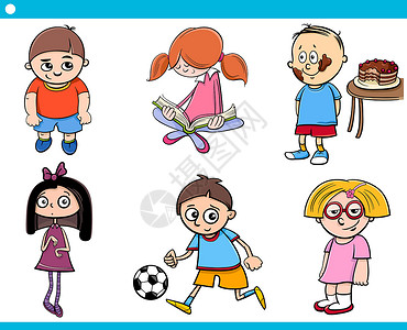 儿童角色卡通系列团体糖果女孩绘画收藏学校小学馅饼微笑漫画背景图片