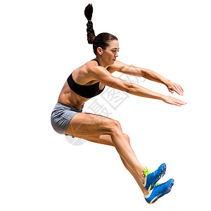 女运动员在跳跃白色绘图文胸短裤数字运动女士女性插图计算机背景图片